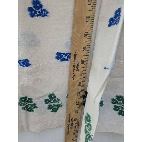 Zara Women's Pants Wide Leg Embroidered Flowers Cream Green/Blue Size Large - Picture 11 of 13